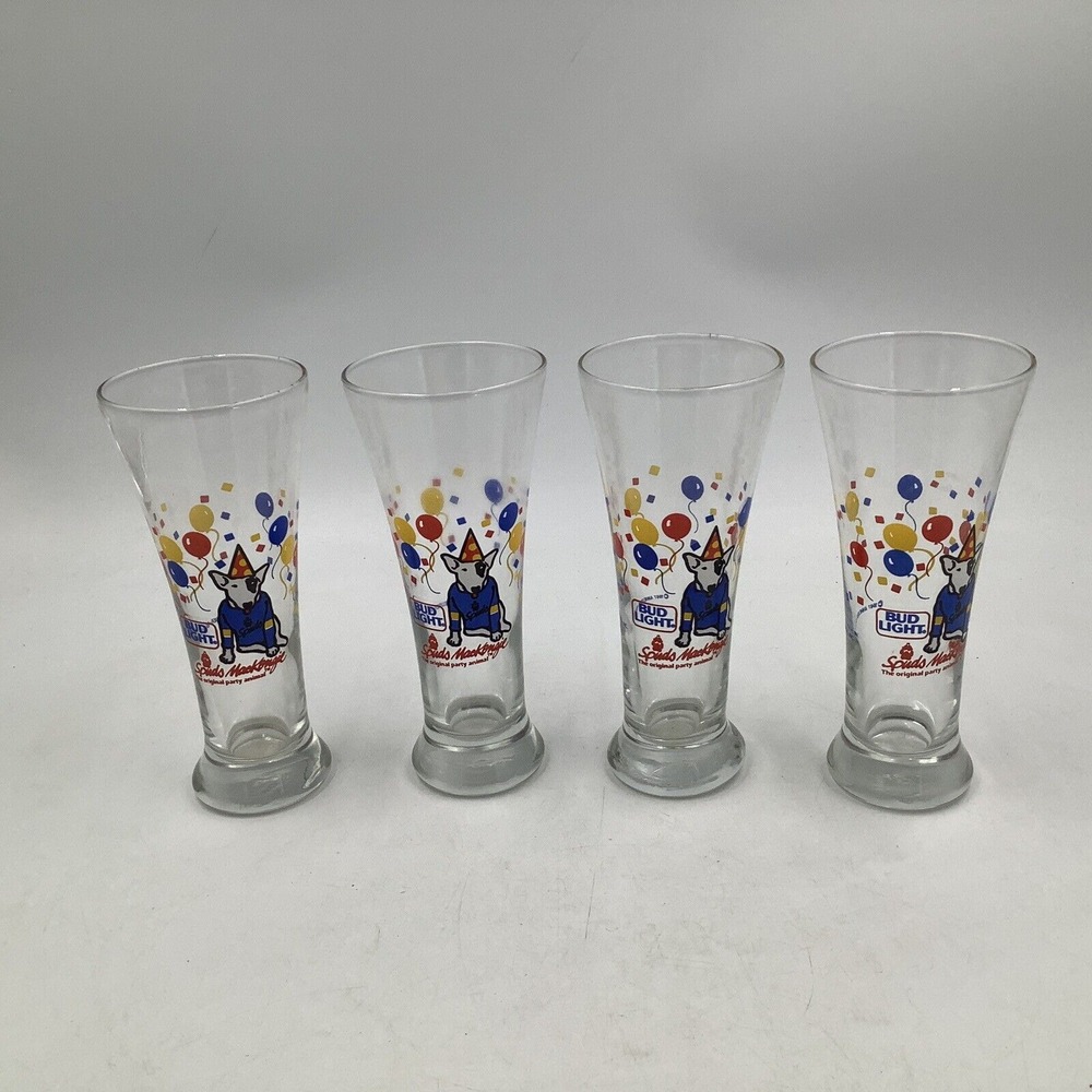 4 Bud‎ Light Spuds Mackenzie Beer Glass 1987 Budweiser Party 7.5" VTG - Picture 2 of 4
